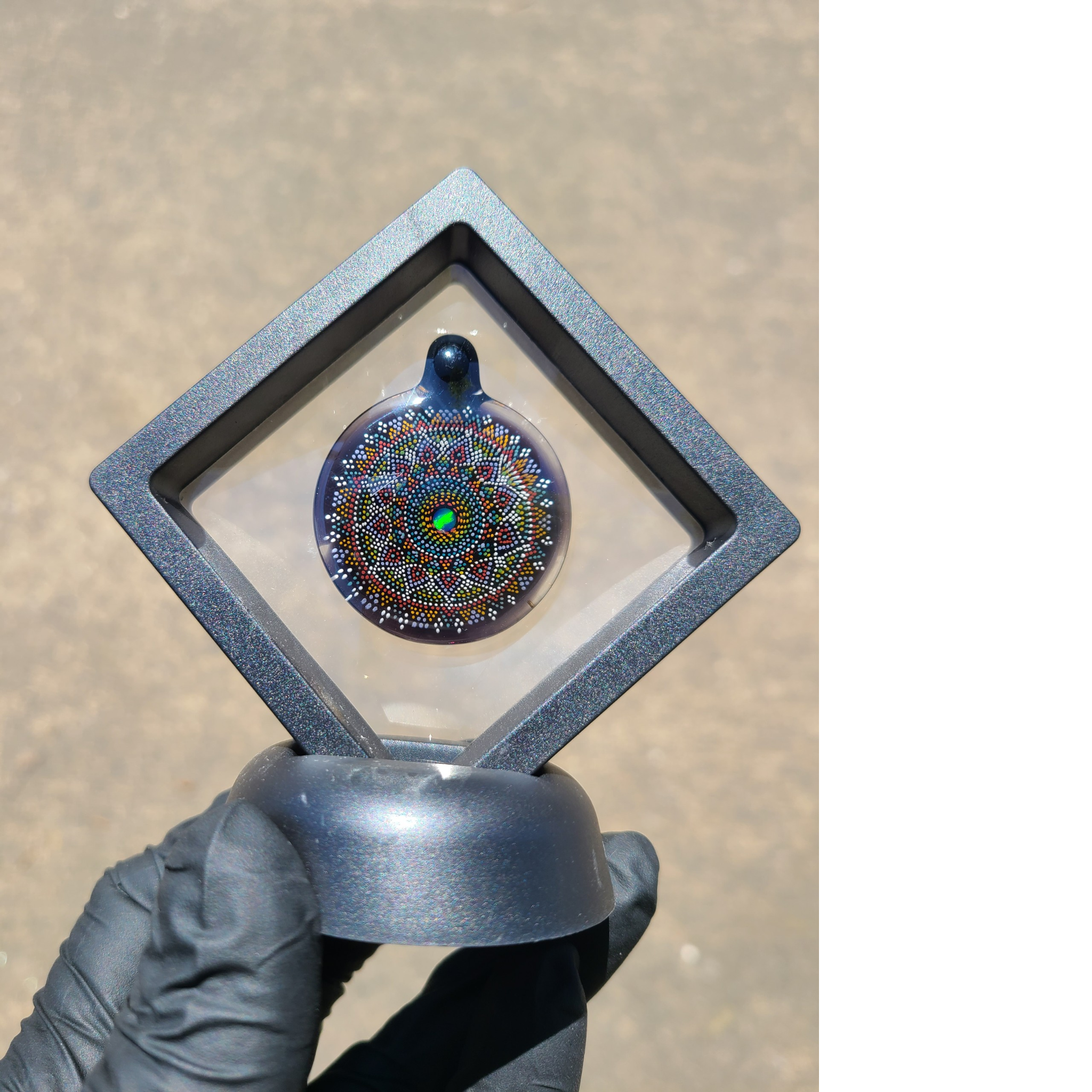 JH Glass - Handmade Intricate Blacklight Reactive Dot Work Pendant with Opal - Image 2